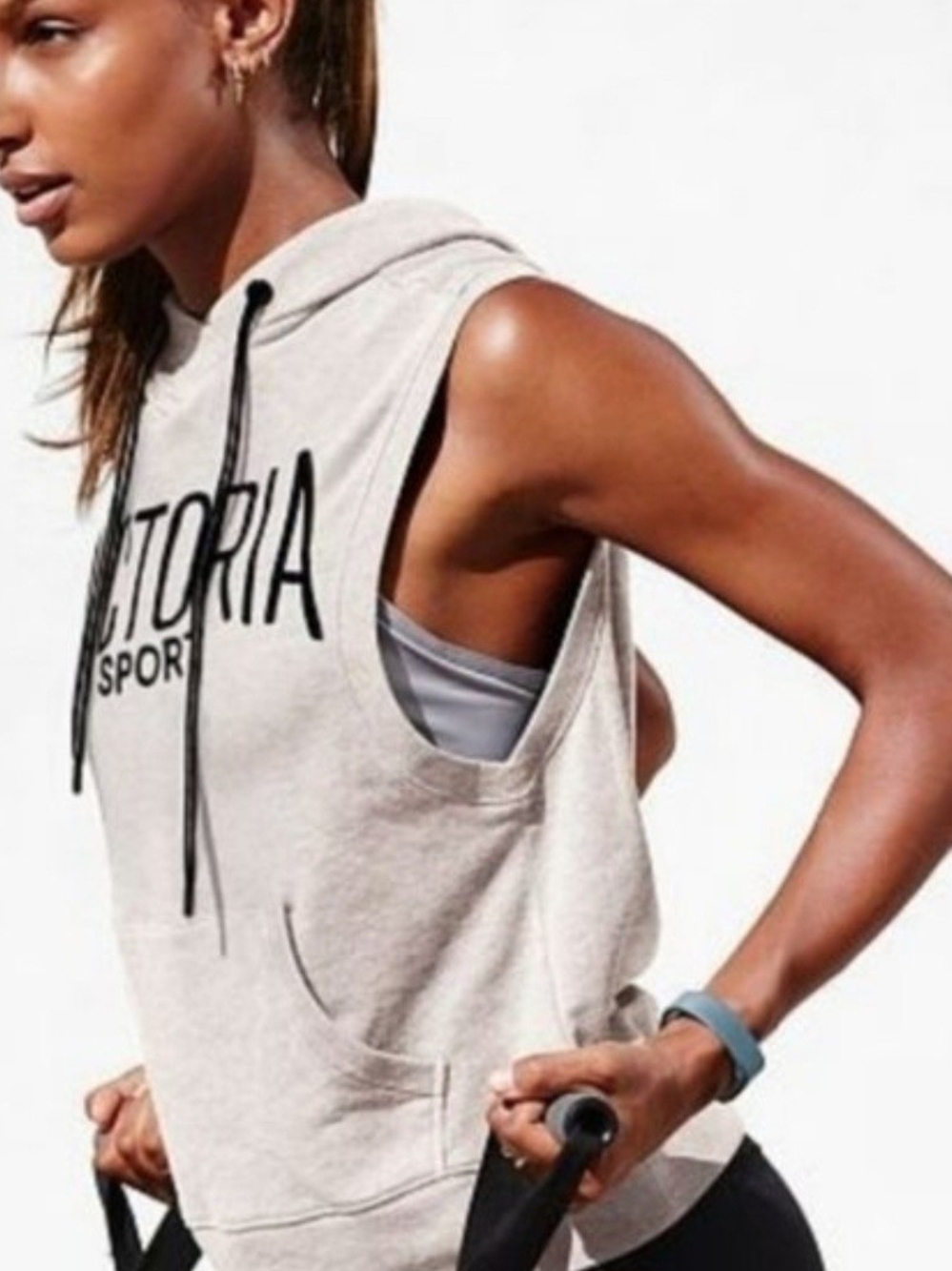 Victoria Secret Sport, Sleeveless Hoodie Tank - Light Gray